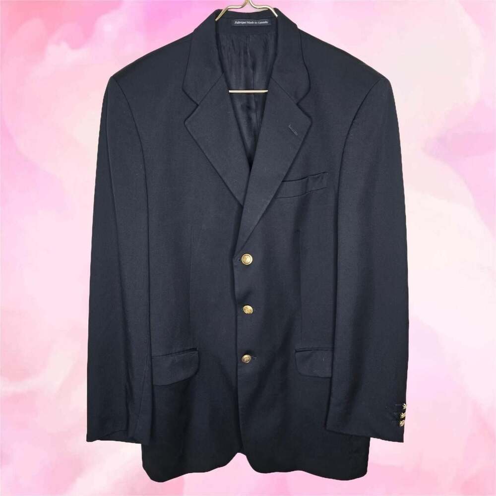 Linea Vintage Union Made Pure Wool Navy Blazer with Gold Crest Buttons